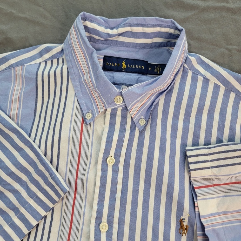 Polo Ralph Lauren Men Medium Multicolor Pastel Striped Oxford Flesh Pony Button